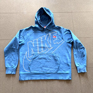 Vintage Nike Hoodie Sweatshirt Mens Big LOGO Spellout Swoosh Blue XL